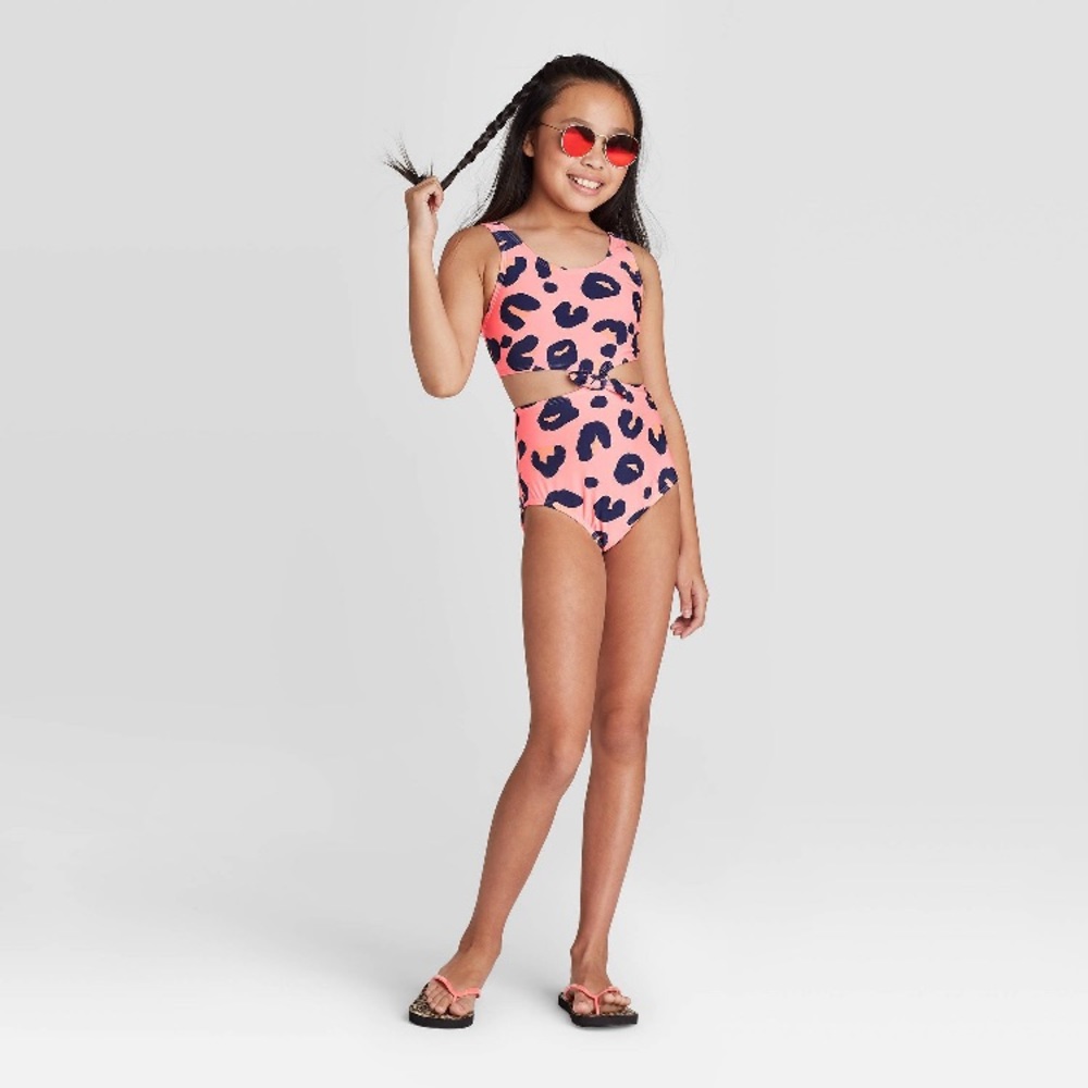 Target Girls Tie Animal One Piece Swimsuit Med NWT